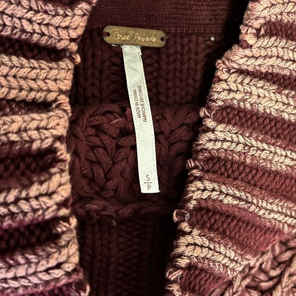 Free People Sweetheart Sweater Chunky Mock Neck Garnet Grotto Burgundy Cotton S - Picture 5 of 5